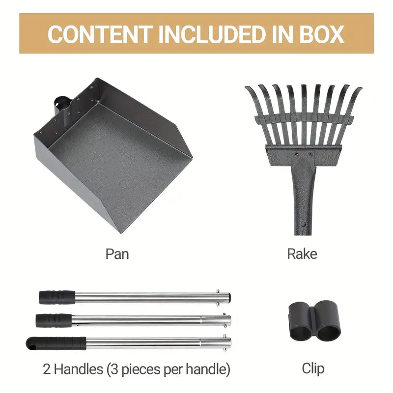 Stainless Steel Dog Pooper Scooper Set with Tray & Rake