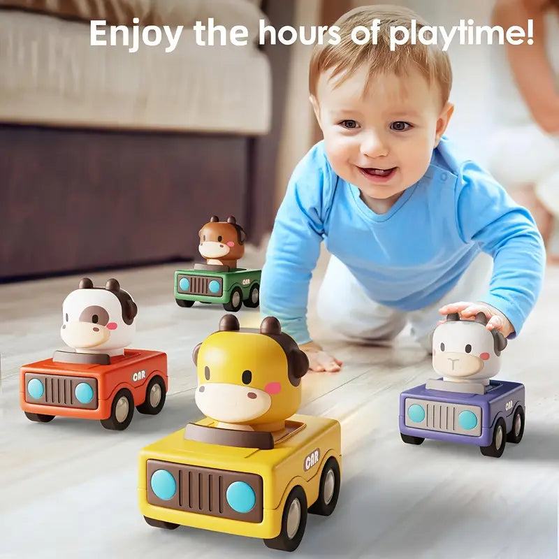 4 Sets of Push-to-Go Inertia Animal Cars – Baby Toy Cars for Ages 1-3 | Fun Hand-Eye Coordination Toys for Boys & Girls | Ideal Birthday & Easter Gifts