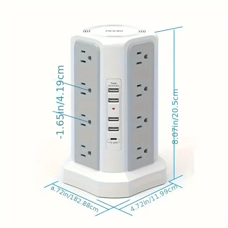 16-Outlet Power Strip Tower with USB & USB-C Ports