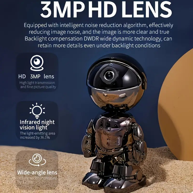3MP HD Smart Robot Camera with 360° Night Vision & Audio