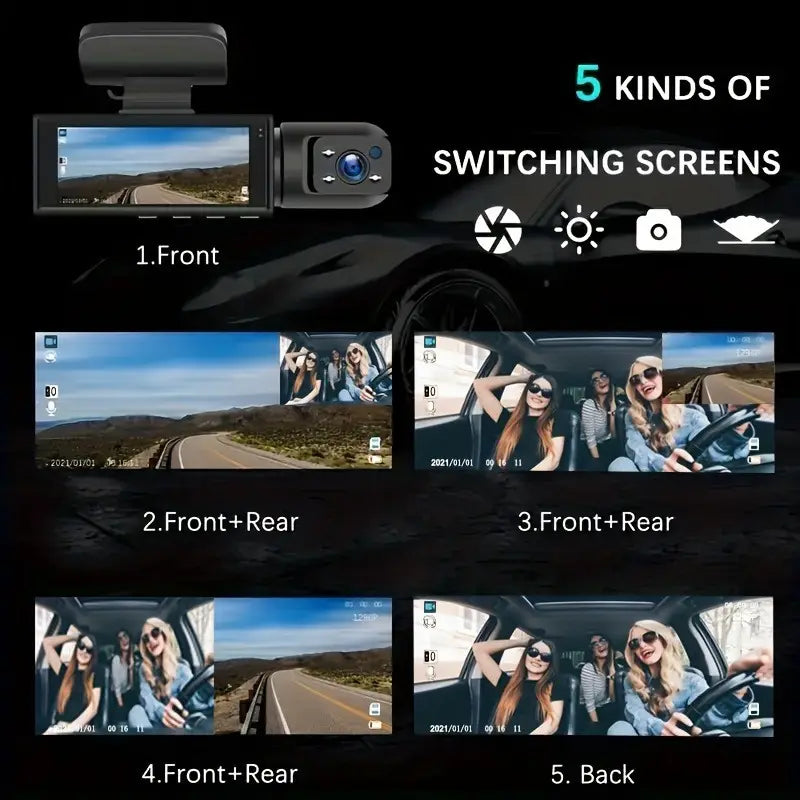 YISENCE 1080P Dual Dash Cam with Night Vision & 32GB Card