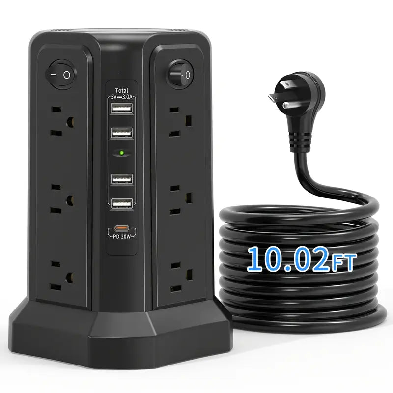 16-Outlet Power Strip Tower with USB & USB-C Ports