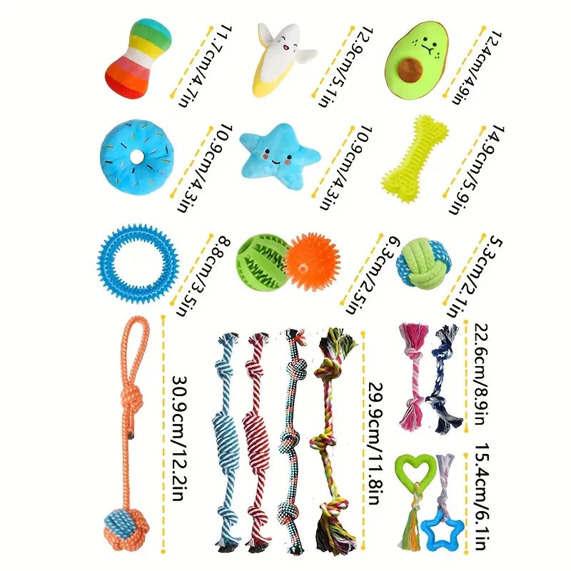 25pcs Dog Teething & Chew Toys Set for Puppies & Cleaning