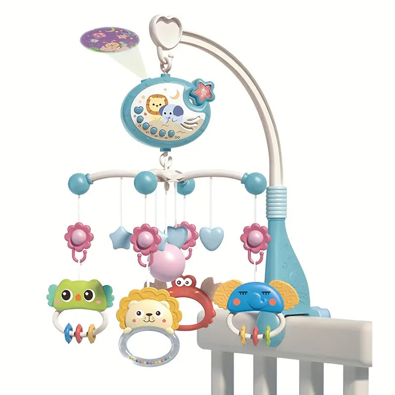 Baby Musical Mobile Crib – Soothing Music, Animal Projection & Take-Along Rattle | Multicolor Nursery Toy for Infant Sleep & Sensory Development
