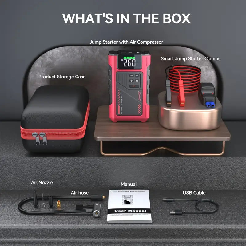 3500A Wireless Car Jump Starter & Air Compressor - Portable