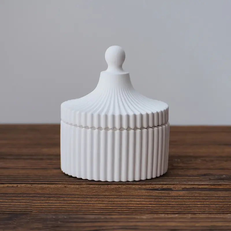 Moon Candle Holder & Silicone Mold Set – Faceted Vase, Striped Storage Box & Plate