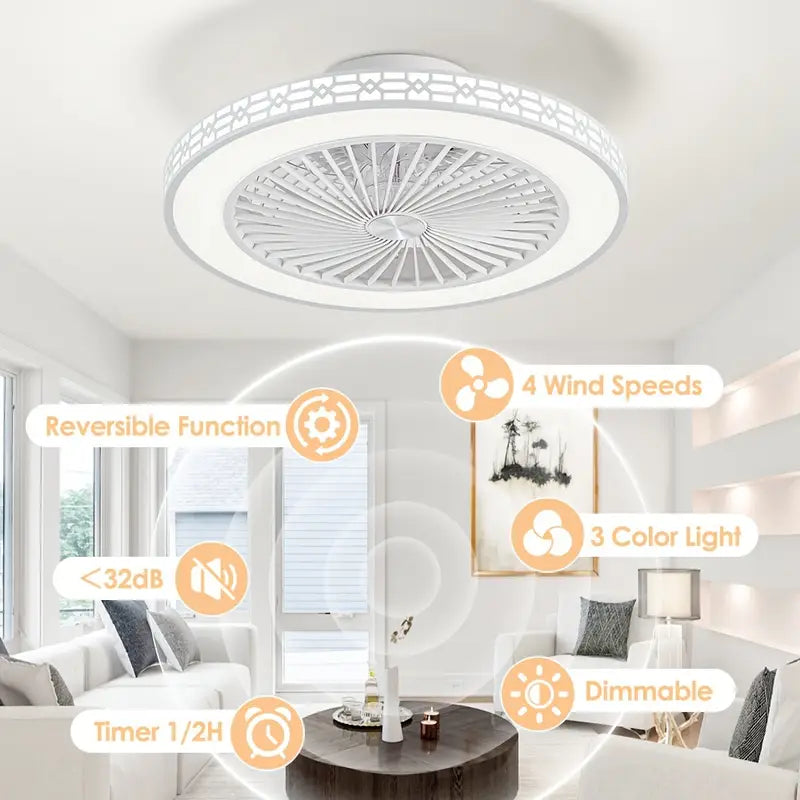 20" Bladeless Ceiling Fan with LED Light & Dimmable Settings