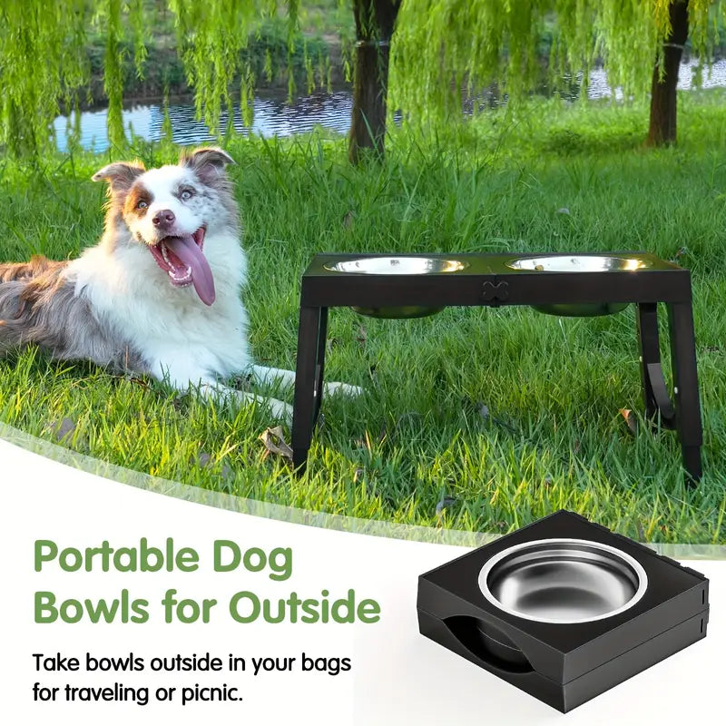 Non-Slip Foldable Elevated Dog Bowls Set with Stainless Steel