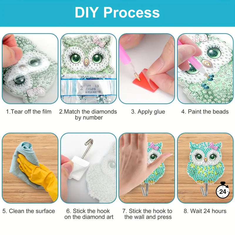 6pcs Diamond Painting Kit Hooks – Wall-Mounted Acrylic Owl Design