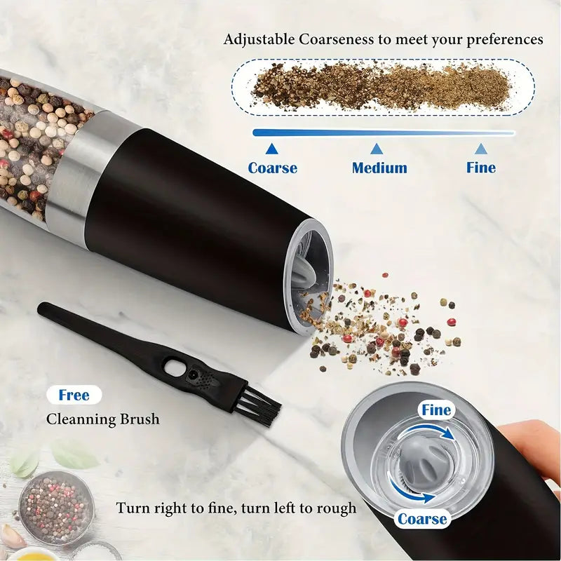Automatic Gravity Electric Salt & Pepper Grinder Set – LED Light, One-Hand Operation