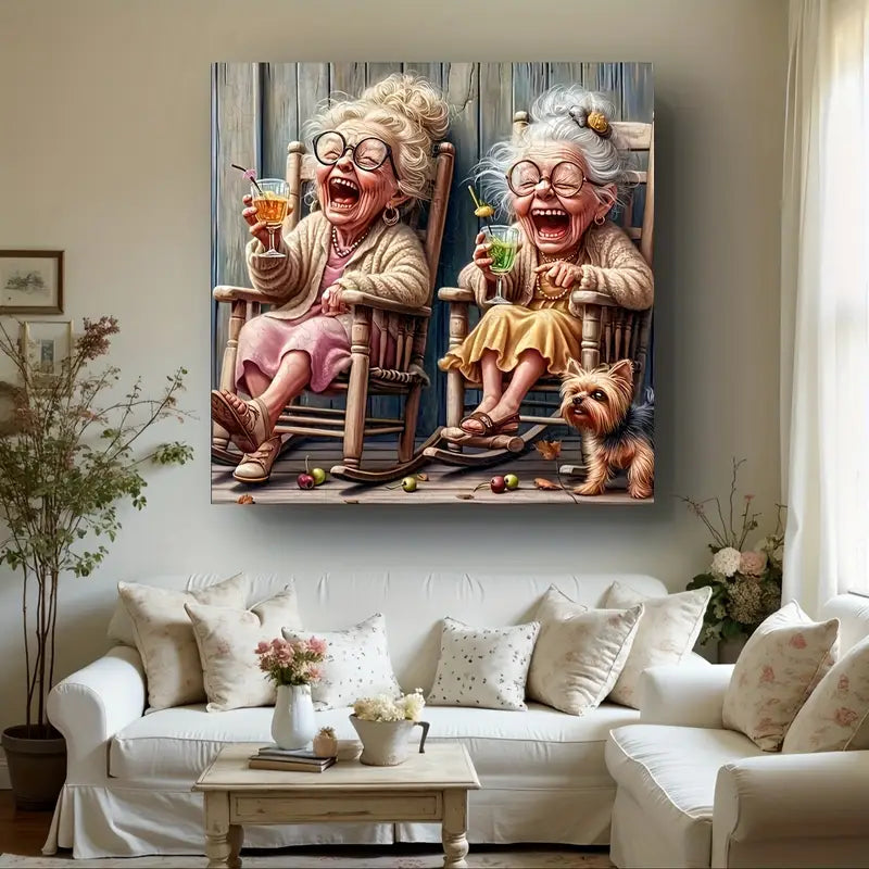 Colorful Character Canvas Wall Art – Wooden Framed Playful Print for Bedroom or Living Room
