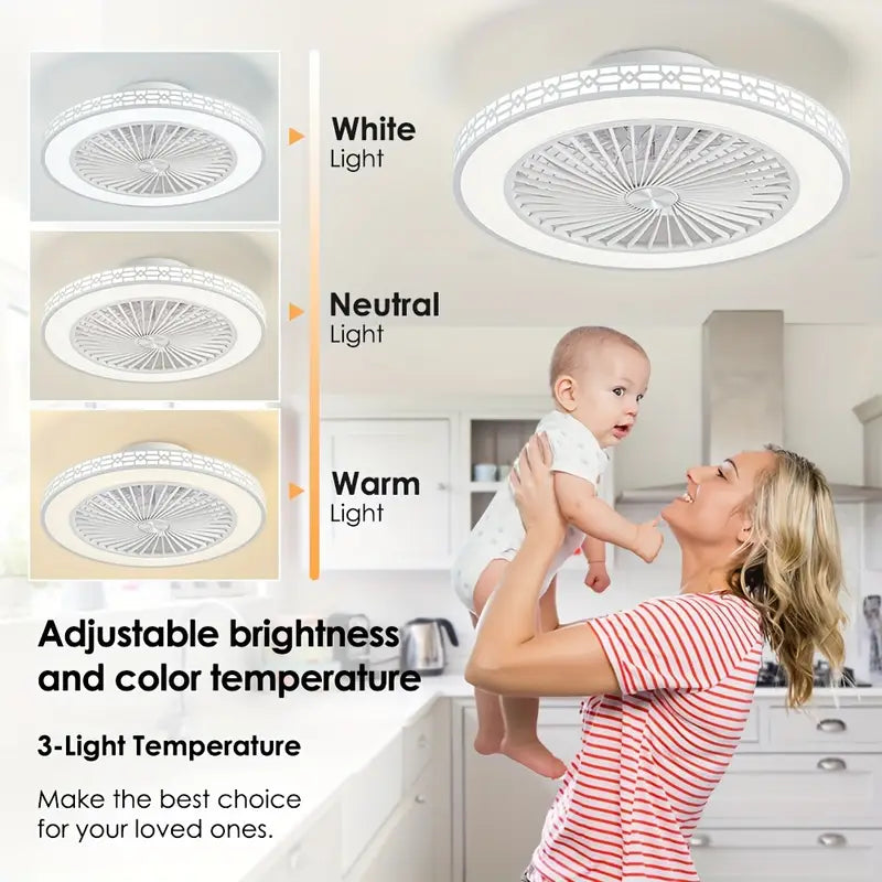20" Bladeless Ceiling Fan with LED Light & Dimmable Settings