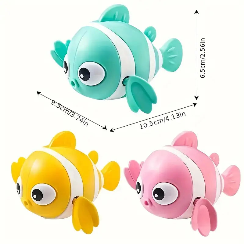 Set of 3 Wind-Up Clown Fish Bath Toys – Battery-Free Pool & Tub Fun