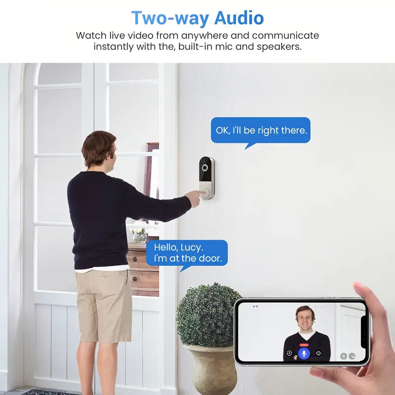 1080P HD Smart Video Doorbell with AI & Night Vision