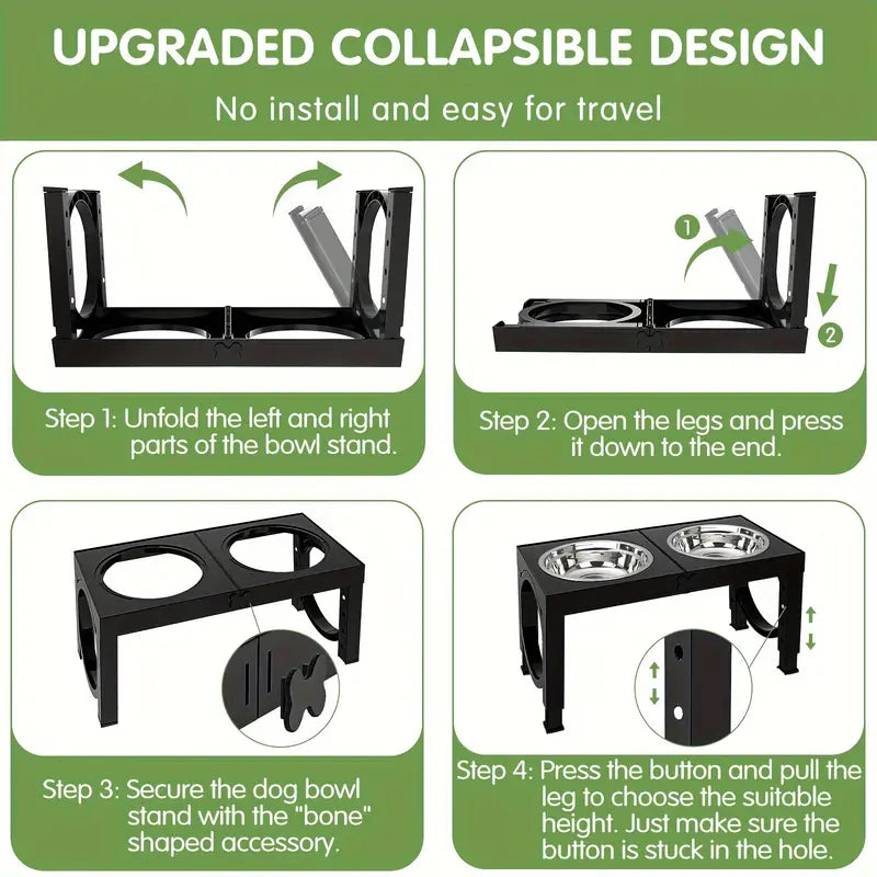 Non-Slip Foldable Elevated Dog Bowls Set with Stainless Steel