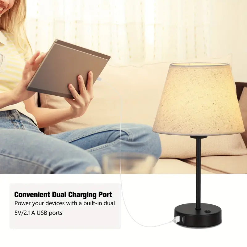 Set of 2 Modern Table Lamps with Dual USB Charging Ports