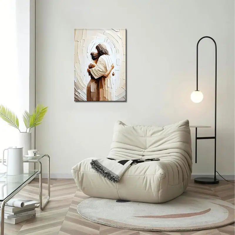 Jesus Embracing Woman – Safe in His Arms Canvas Wall Art