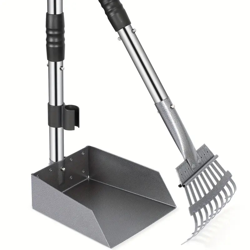 Stainless Steel Dog Pooper Scooper Set with Tray & Rake