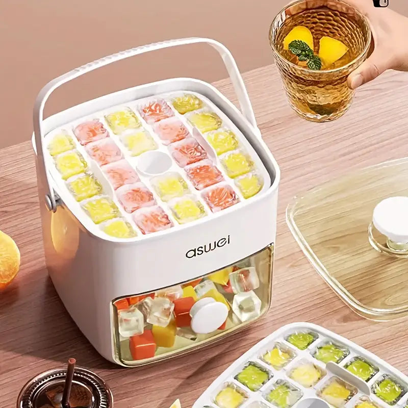 Large Capacity 48 Ice Cube Maker | Double Layer Mold Tray with Easy Button Lid