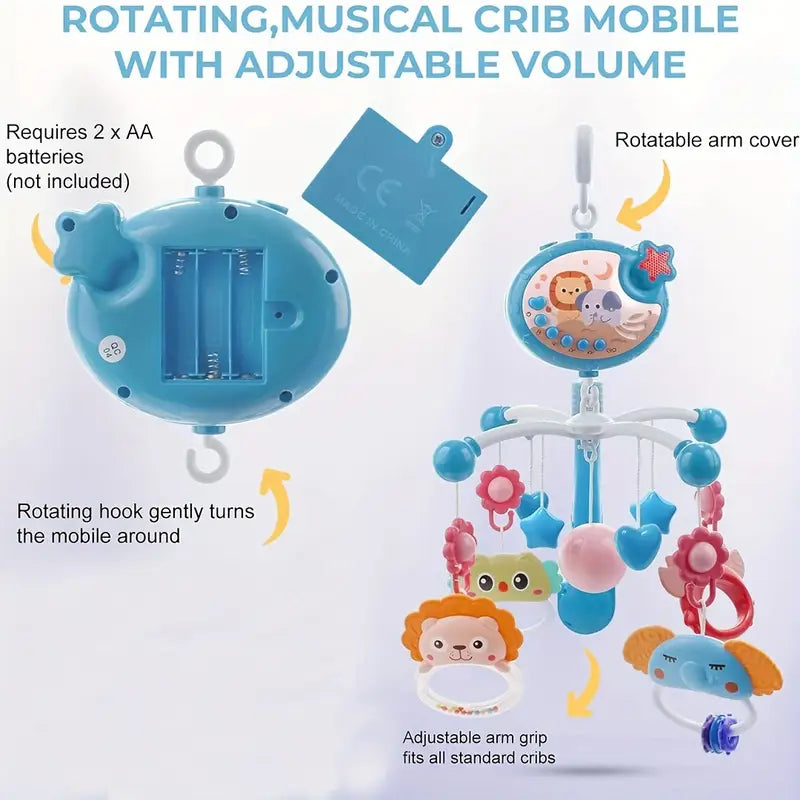 Baby Musical Mobile Crib – Soothing Music, Animal Projection & Take-Along Rattle | Multicolor Nursery Toy for Infant Sleep & Sensory Development