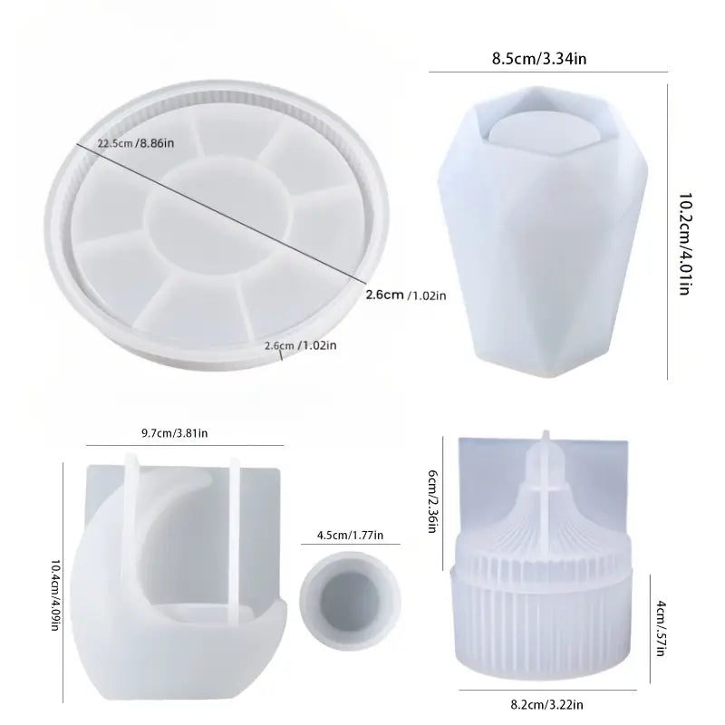 Moon Candle Holder & Silicone Mold Set – Faceted Vase, Striped Storage Box & Plate