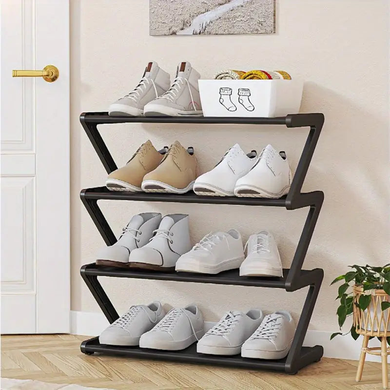 4-Tier Z-Shaped Shoe Rack – Stackable, Tool-Free Organizer