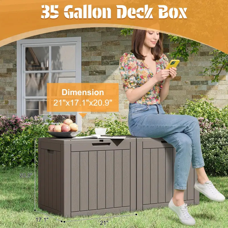 35 Gallon Waterproof Outdoor Deck Storage Box with Lock