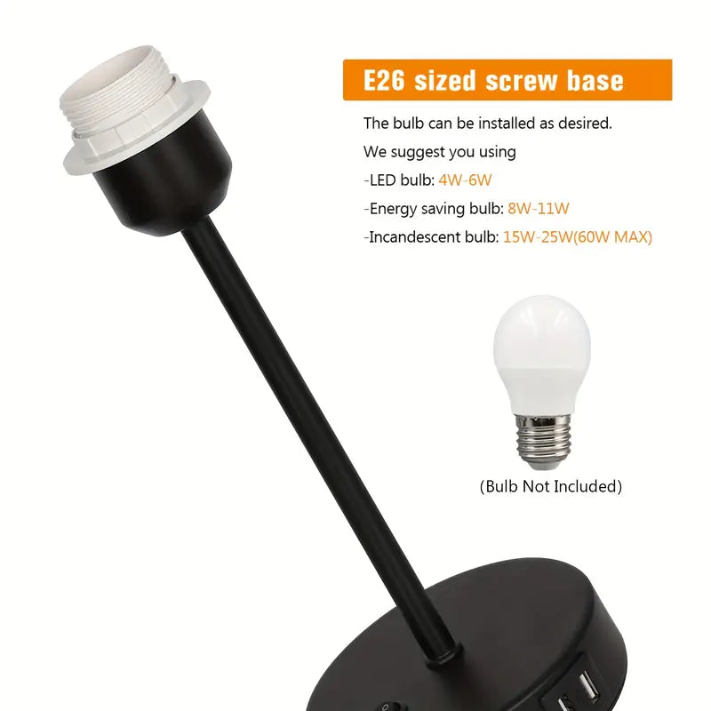 Set of 2 Modern Table Lamps with Dual USB Charging Ports