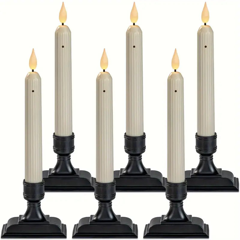 6pcs LED Window Candles with Sensor – Ivory Striped Flameless Taper Candles
