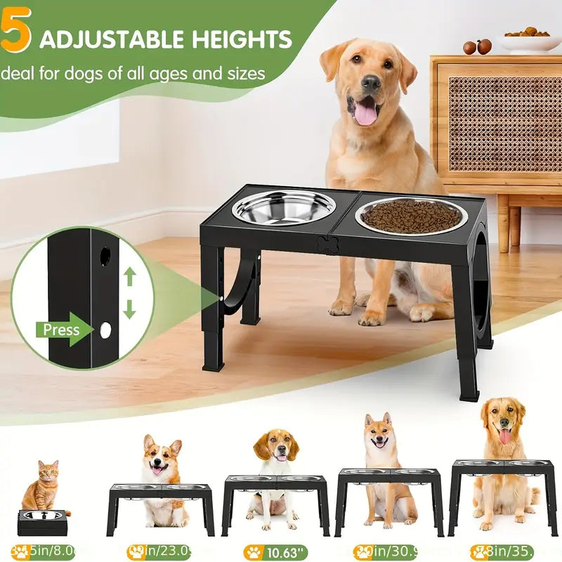 Non-Slip Foldable Elevated Dog Bowls Set with Stainless Steel