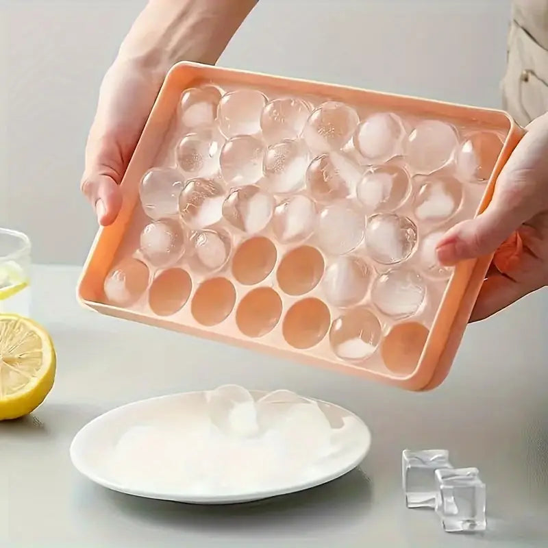 33-Grid Round Ice Cube Tray | Polish Glossy Dustproof Ball Mold | Blue, Home Kitchen Use