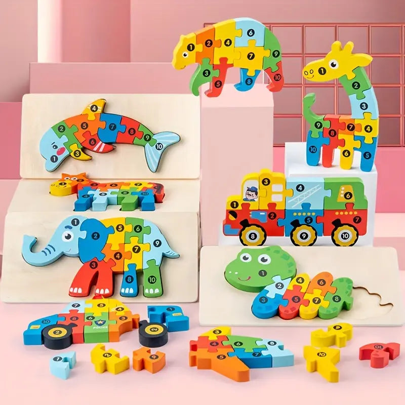 Wooden Animal Puzzles for Kids – 3D Dinosaur Educational Toy for 3-Year-Olds | Montessori Learning Toy