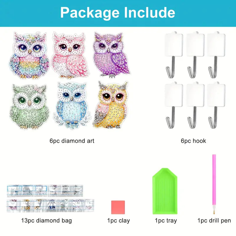 6pcs Diamond Painting Kit Hooks – Wall-Mounted Acrylic Owl Design