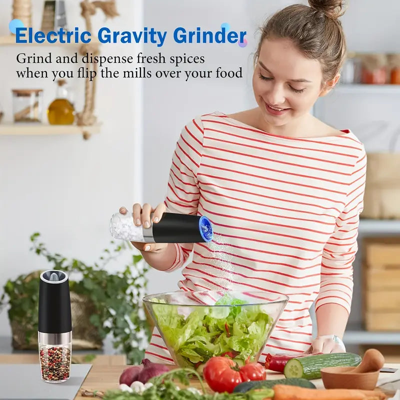 Automatic Gravity Electric Salt & Pepper Grinder Set – LED Light, One-Hand Operation