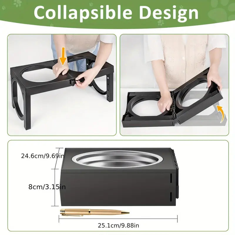 Non-Slip Foldable Elevated Dog Bowls Set with Stainless Steel