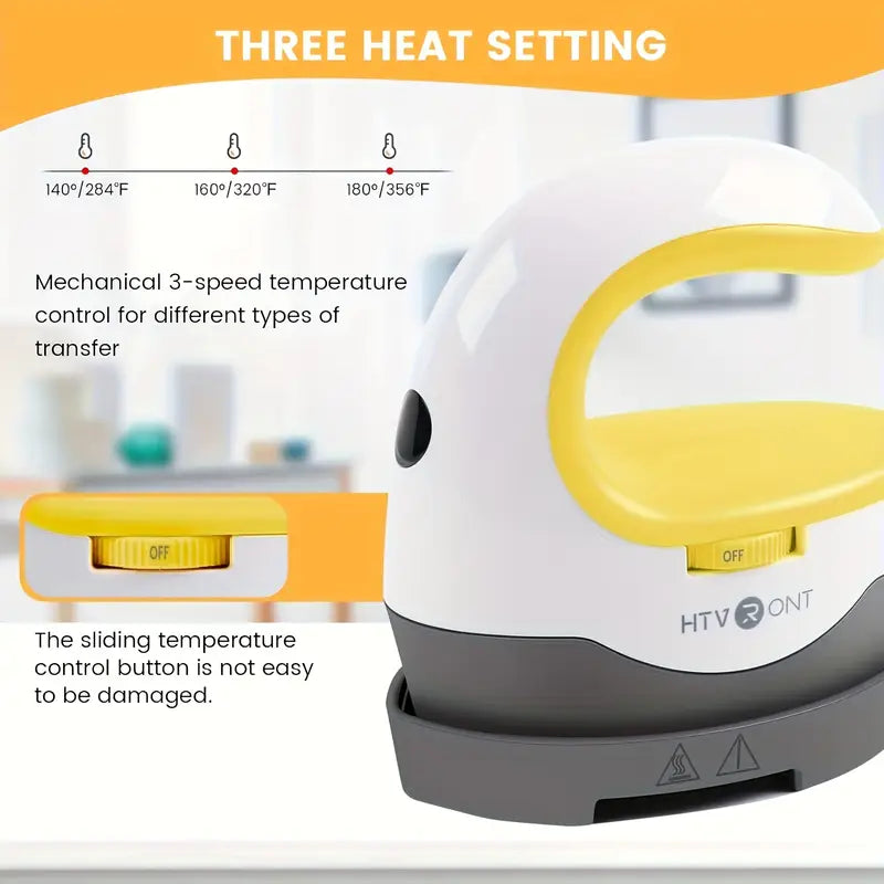 Mini Heat Press Machine – Portable HTVRONT Iron Press for T-Shirts & Hats (Yellow)