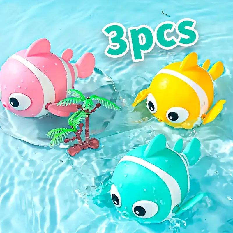 Set of 3 Wind-Up Clown Fish Bath Toys – Battery-Free Pool & Tub Fun