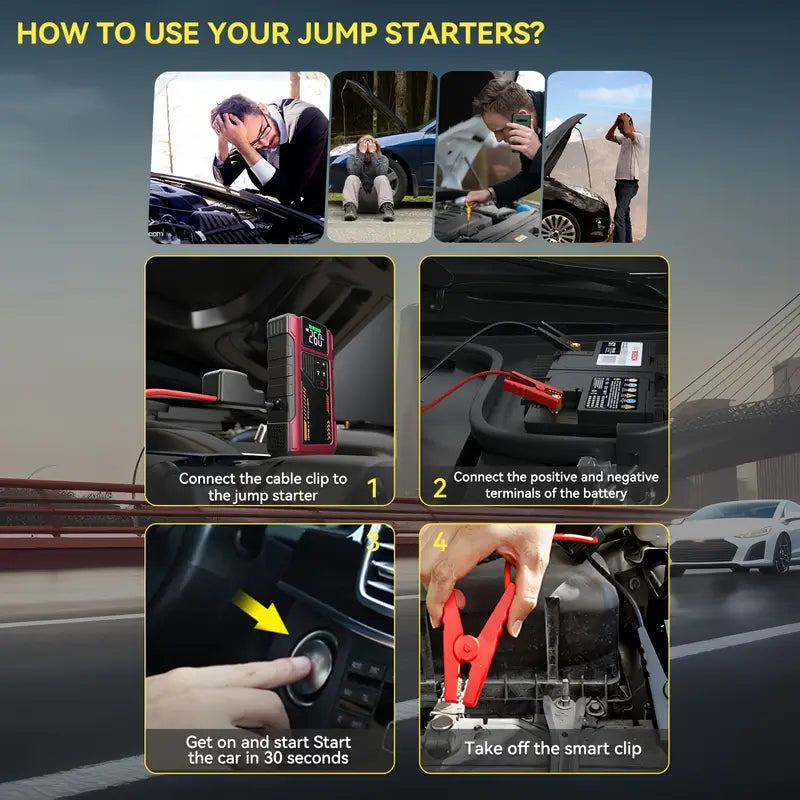 3500A Wireless Car Jump Starter & Air Compressor - Portable