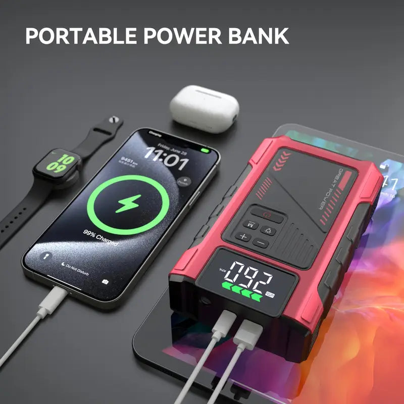 3500A Wireless Car Jump Starter & Air Compressor - Portable