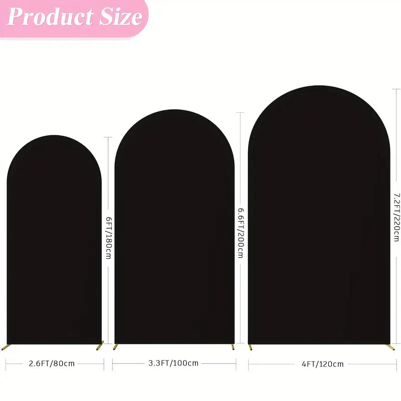 Set of 3 Black Wedding Arch Covers – Spandex Door Banners for Elegant Event Decor