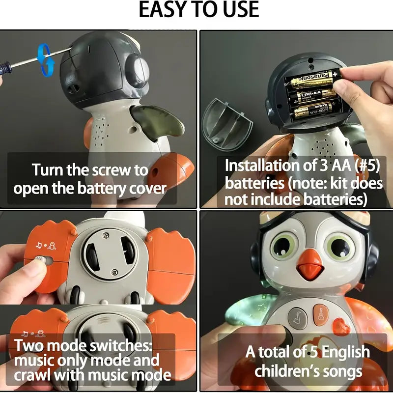 Crawling Penguin Baby Musical Toy – Light-Up Tummy Time Toy with Music & Movement | Dancing Toy for 6+ Months | Easter Basket Stuffer for Babies