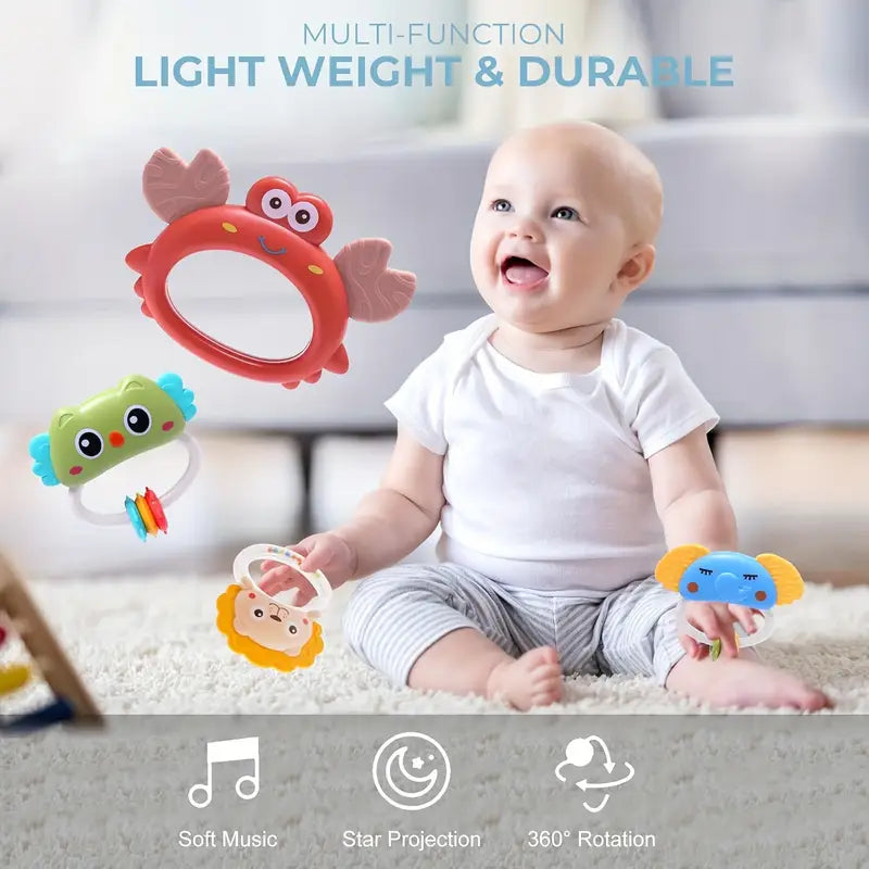 Baby Musical Mobile Crib – Soothing Music, Animal Projection & Take-Along Rattle | Multicolor Nursery Toy for Infant Sleep & Sensory Development