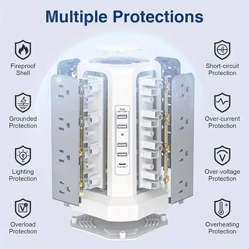 16-Outlet Power Strip Tower with USB & USB-C Ports