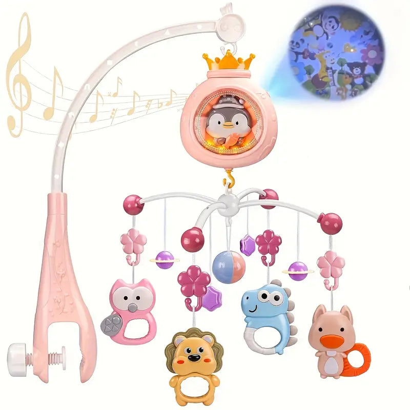Baby Musical Mobile Crib – Soothing Music, Animal Projection & Take-Along Rattle | Multicolor Nursery Toy for Infant Sleep & Sensory Development