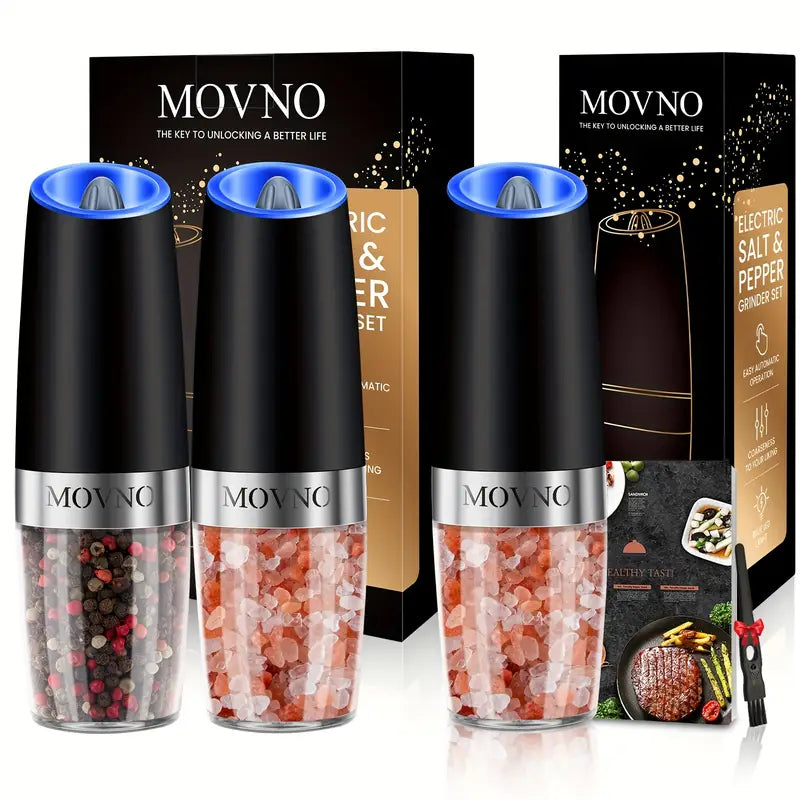Automatic Gravity Electric Salt & Pepper Grinder Set – LED Light, One-Hand Operation