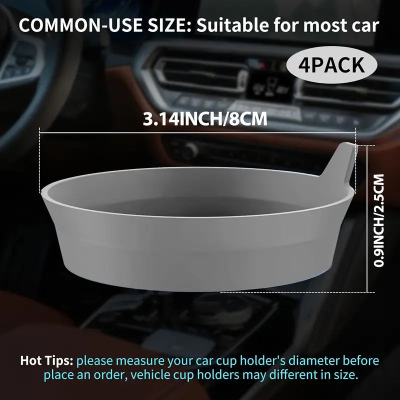 4Pcs Non-Slip Silicone Car Cup Holder Coasters, Gray