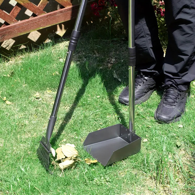 Stainless Steel Dog Pooper Scooper Set with Tray & Rake