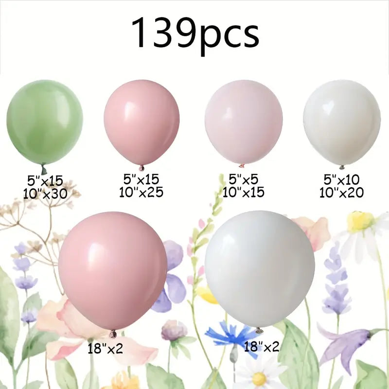 139pcs Balloon Arch Kit - Pastel Pink & Sage Green Garland for Birthday, Wedding & Bridal Shower