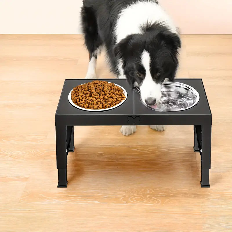 Non-Slip Foldable Elevated Dog Bowls Set with Stainless Steel