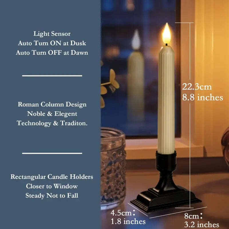6pcs LED Window Candles with Sensor – Ivory Striped Flameless Taper Candles